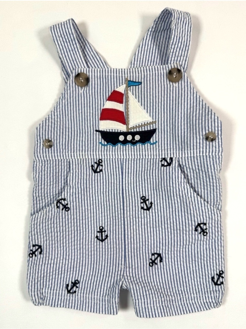 BUMBLE & BIRDIE Boys Sailboat Overalls 3M Coastal‎ Nautical Preppy Summer